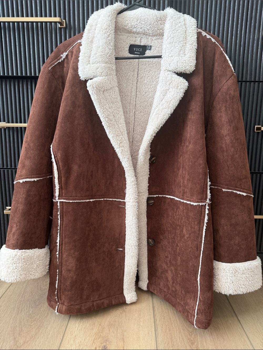 Vici Collection - Faux Suede & Sherpa Coat